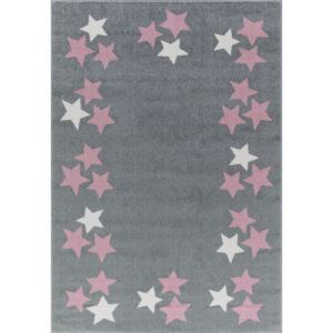 Detský koberec BORDERSTAR - šedo-ružový 120 x 180 cm hviezdičky