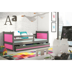 Detská posteľ FIONA, 90x200 cm, grafit/ružová