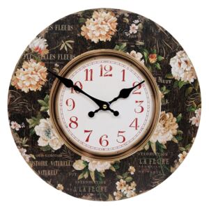 Clayre & EEF Drevené nástenné hodiny Flora 34 cm