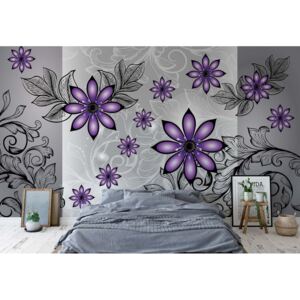 Fototapeta - Modern Floral Design With Swirls Purple Papírová tapeta - 184x254 cm