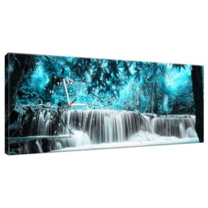 Tlačený obraz s hodinami Vodopád v modrej džungli 100x40cm ZP2551A_1I