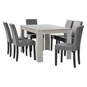 [en.casa]® Elegantný dubový jedálenský stôl HTFU-1403 - 140 x 90 cm - so 6 stoličkami HTMY-9701