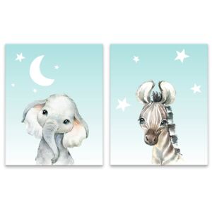Séria 2 canvas obrazov 40x50 cm - Slon a Zebra