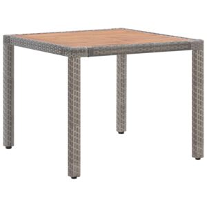 Záhradný stôl, sivý 90x90x75 cm, polyratan a akáciový masív