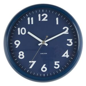 KARLSSON Nástenné hodiny Badge – tmavomodré 38 × 9 cm