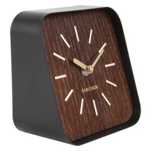 KARLSSON Stolné hodiny Squared – tmavé drevo 15 × 15 × 10cm
