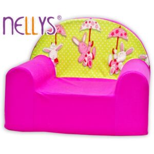 Detské kresielko / pohovečka Nellys ® - Zajačik a dáždnik v ružovej
