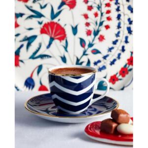 Turecký kávový set 2 šálkov s podšálkami, modrá vlna - Selamlique