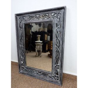 Zrkadlo ORCHID, čierne, drevo, ručná práca, 80x60 cm
