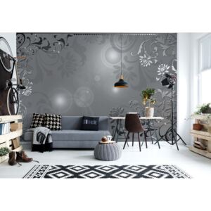Fototapeta - Floral Pattern Grey Papírová tapeta - 184x254 cm