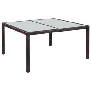 Záhradný stôl 150x90x75 cm, hnedý, polyratan a sklo