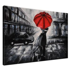 Ručne maľovaný obraz Červený bozk v daždi 100x70cm RM2433A_1Z
