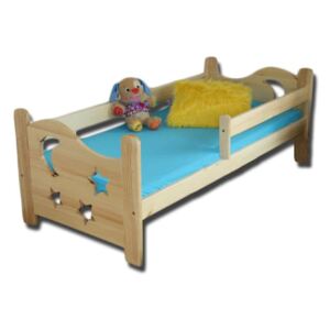 Detská posteľ se zábranou STAR, prírodný-lak, 70x160 cm