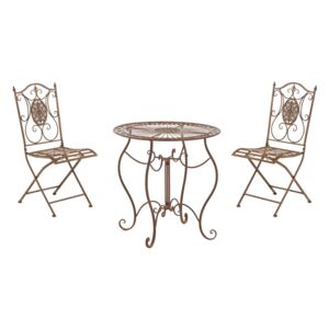 Súprava kovových stoličiek a stola Aldeano (SET 2+1) Farba Hnedá antik