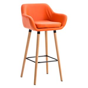 Barová stolička Grant ~ koženka, drevené nohy natura Farba Oranžová
