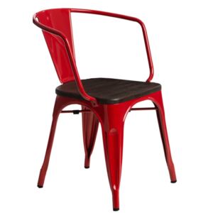 Stolička Paris s područkami, drevený sedák kartáčovaná borovica Farba Červená