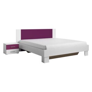 Manželská posteľ 180 cm Verwood Typ 52 (biela + fialová) (s noč. stolíkmi). Akcia -42%. Vlastná spoľahlivá doprava až k Vám domov