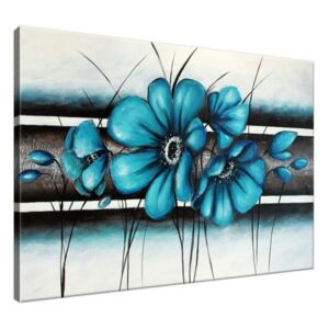 Ručne maľovaný obraz Maľované tyrkysové kvety 100x70cm RM2370A_1Z