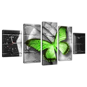 Obraz s hodinami Zelený motýľ v dlaniach 150x70cm ZP2362A_5B