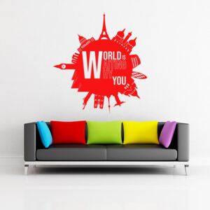 GLIX World is waiting why you - samolepka na stenu Červená 55x60 cm