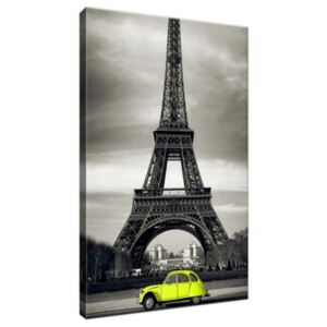 Obraz na plátne Žlté auto pred Eiffelovou vežou 20x30cm 1372A_1S