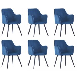 Jedálenská stolička 6 ks zamat / oceľ Dekorhome Modrá