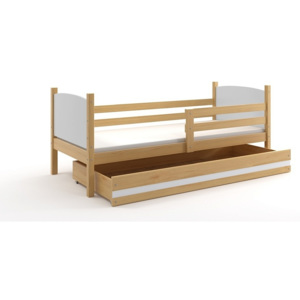 Detská posteľ so zábranou BOBÍK 1, 90x200, borovica/biela