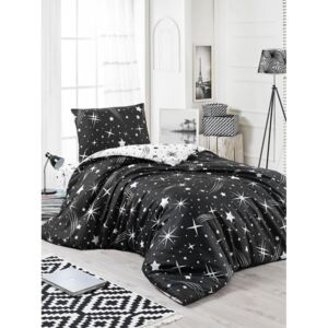 Čierne obliečky s plachtou na jednolôžko Starry Night, 160 × 220 cm