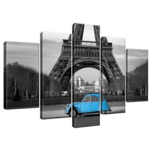 Obraz na plátne Modré auto pred Eiffelovou vežou 100x63cm 1804A_5D