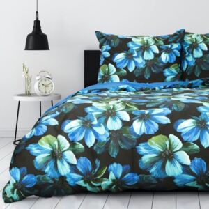 Modré kvetinové posteľné obliečky z bavlny Modrá