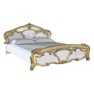 Manželská posteľ HOME + zdvíhacie rošt, 180x200, biala lesk/zlatá