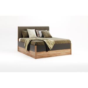 Manželská posteľ ROMANO + rošt + matrac MORAVIA, 160x200, dub Kraft/sivá