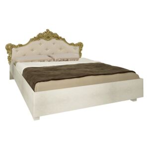 Manželská posteľ LOPPEZ + zdvíhacie rošt + matrac DE LUX + mäkký záhlavník, 160x200, radica béžová