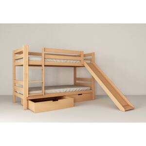 Detská poschodová posteľ so šmýkačkou z MASÍVU BUK - MARK 200x90cm - prírodná