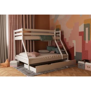 Detská poschodová posteľ s rozšíreným spodným lôžkom z MASÍVU BUK - MAXIM 200x90cm - biela