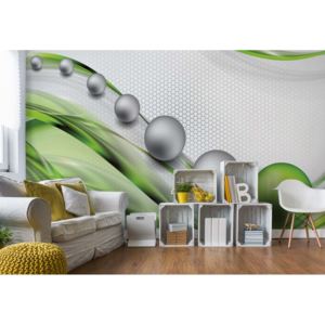Fototapeta - Modern Abstract 3D Design Silver And Green Vliesová tapeta - 250x104 cm