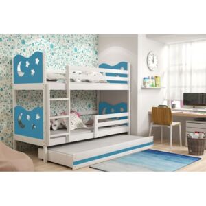 Poschodová posteľ KAMIL 3 + matrac + rošt ZADARMO, 80x190 cm, biela, modrá