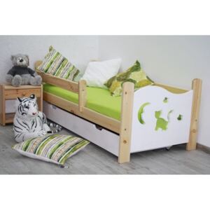 Detská posteľ so zábranou MICI, borovice/biela, 160x70 cm