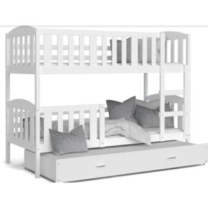 Expedo Detská poschodová posteľ KUBA 3 COLOR + matrac + rošt ZADARMO, 184x80 cm, biela/biela