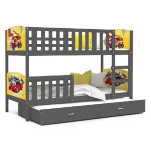 Expedo Detská poschodová posteľ DOBBY 3 COLOR s obojstrannou potlačou + matrac + rošt ZADARMO, 190x80 cm, šedá/vzor dolná 08, horná 04
