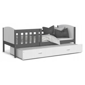 Expedo Detská posteľ DOBBY P2 COLOR + matrac + rošt ZADARMO, 190x80 cm, korpus šedá/biela