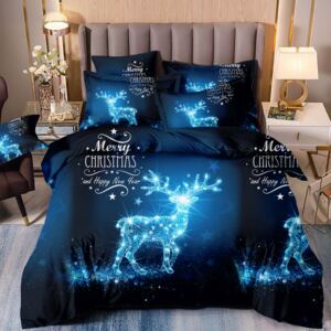 Tmavo modré vianočné posteľné obliečky s motívom soba