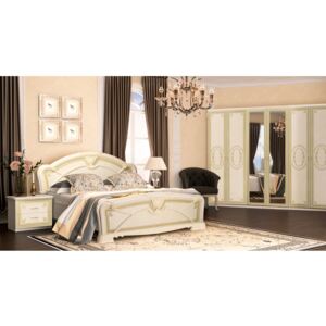 Spálňa MARGONA - posteľ 160x200+rošt+matrac DE LUX+2x noč. stolík+šesťdverová skříňa so zrkadlom, radica béžová