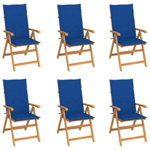 Záhradné stoličky 6 ks s kráľovsky modrými podložkami tíkový masív