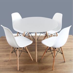 Jídelní sestava GULDEN, stůl + 4x židle, bílá/buk