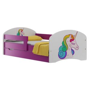 Detská posteľ so zásuvkami FAREBNÝ Jednorožec 140x70 cm
