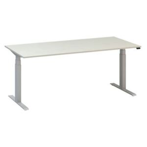 Výškovo nastaviteľný kancelársky stôl Alfa Up so sivým podnožím, 180 x 80 x 61,5-127,5 cm, dezén biely