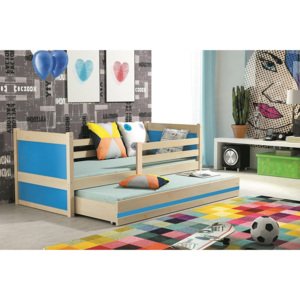 Detská posteľ s prístilkou FIONA 2, 80x190 cm, borovica/blankytná