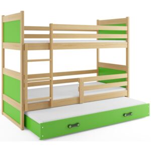 Poschodová posteľ Riko borovica/zelená s prístelkou Rozmer postele: 160x80