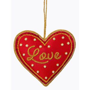 Vianočná ozdoba Red Love Heart Zari Embroidery